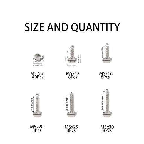 80Pcs Hammer Head T-Slot Drop-in Stud Sliding Bolt Screw Nut Assortment Kit, for European Standard Aluminum Profile (M5-20 Series)