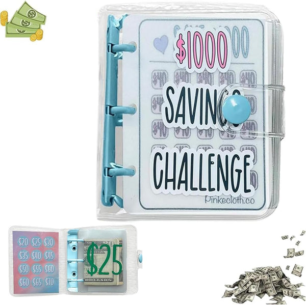 Mini 1000 Budget Binder with Cash Envelopes, Envelope Savings Challenge Binder, Reusable Budget Planner for Saving