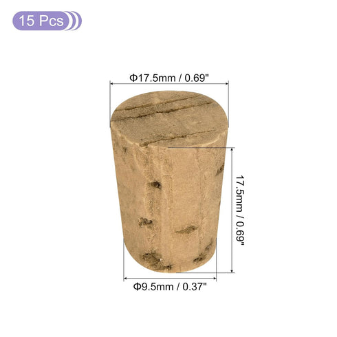 MECCANIXITY Tapered Cork, 12.7x9.5x17.5mm Natural Wooden Leakproof Soft Cork Stoppers for Wine Beer Bottle Crafts Corks Plug Replacement Laboratory Supplies, Dark Wood Color, Pack of 15