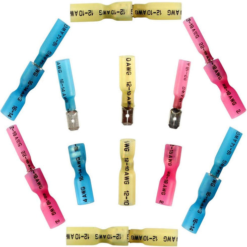 PONFY 100PCS Heat Shrink Spade Connectors, Electrical Female Male Wire Connectors, Quick Disconnect Crimp Kit