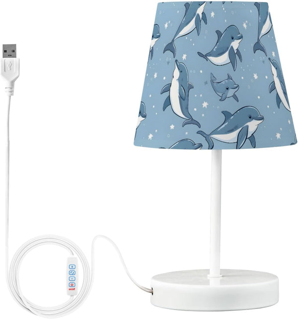 ALAZA Bedside Lamp Cute Dolphin Ocean Blue Table Lamp for Bedroom Desk