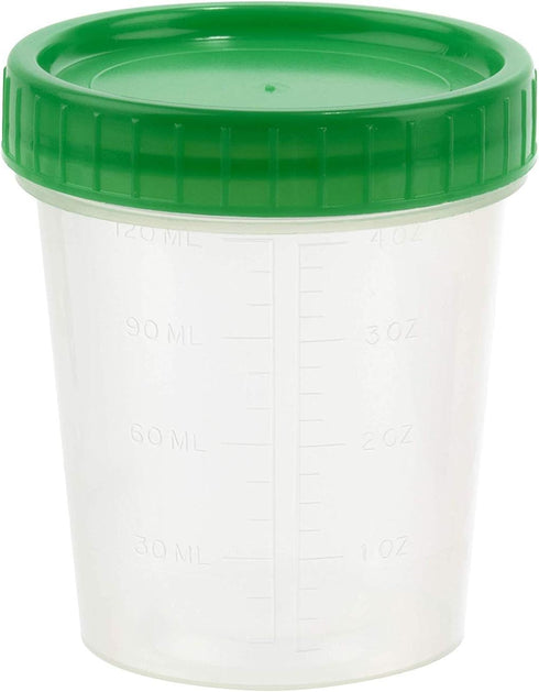Sterile Specimen Collection Cups, 4 oz/120ml with Graduations, Green Lid (12 Pack)