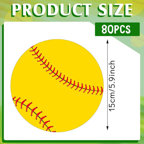 80 Pcs Sports Party Cutout 5.91 Inch Sports Party Decorations Paper Ball Cut Outs with Glue Point Dots Sports Bulletin Board Decorations for Sports Theme Classroom Birthday(Softball)