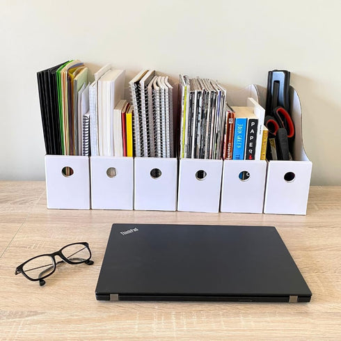 Evelots Magazine File Holder - Set of 24 White, Office Desk Organizer, Sturdy Cardboard with Double Front Panel