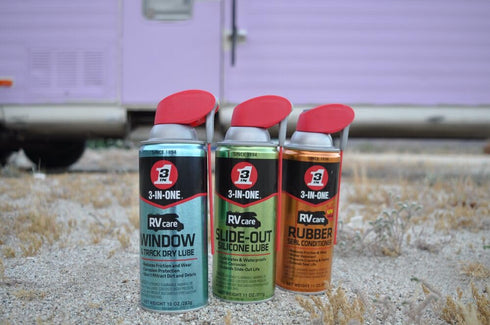3-IN-ONE 4-Pack RVcare (Slide Out Silicone, Window & Track Dry Lube, Rubber Seal Conditioner, Trailer Hitch Gel Lube)