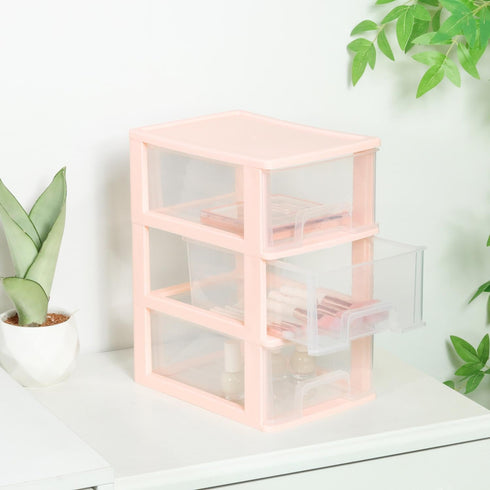 Desktop 3 Drawer Organizer - Pink Plastic Small Drawer Organizer for Office, Home, and Bathroom