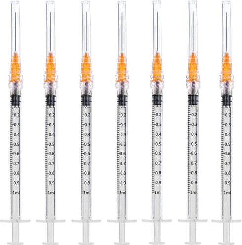 50 Pack 1ml 25Ga Plastic Dispensing Syringe Tool for Refilling, Measuring Liquids, Experiments