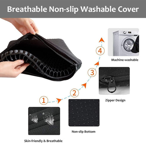 Gel Enhanced Seat Cushion - Double Thick Honeycomb Breathable Design - Non-Slip Cover for Long Sitting - Office Chair
