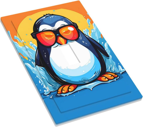 HTSAHKV 3 5 Inch Funny Penguin Wall Plate Light Switch Cover Single Gang Outlet Faceplate Print Plate Cover X