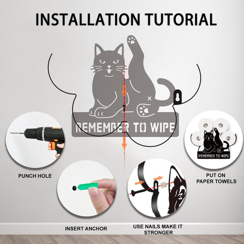 8 WADORN Black Cat Metal Toilet Paper Holder, Remember to Wipe Cat Decorative Metal Toilet Paper Storage for Extra