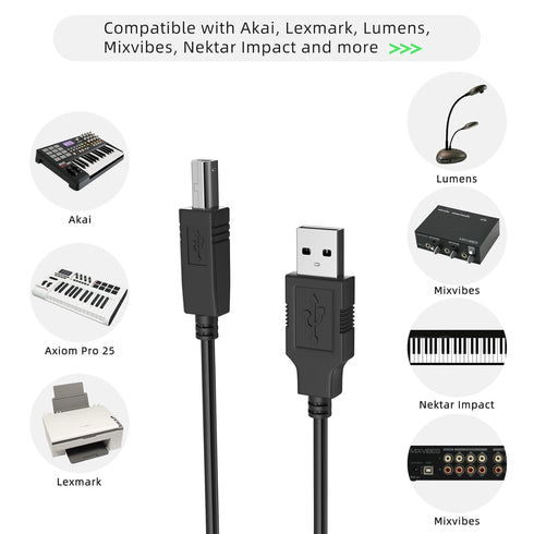 XMHEIRD 6ft PA-08J 5000F 5200F 4200F USB Cable Cord for CanoScan Flatbed Scanner