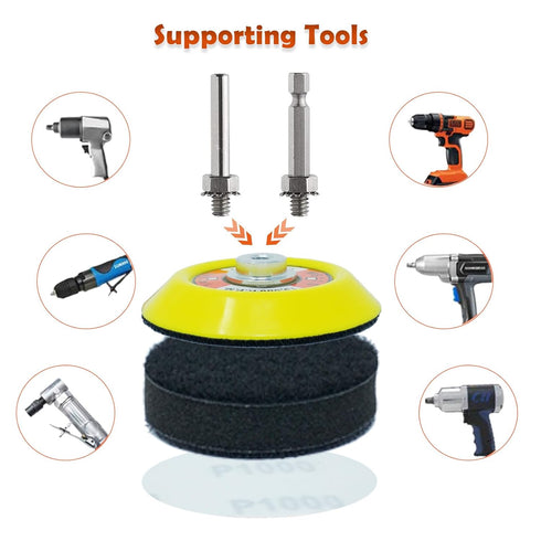 100-Piece Sanding Discs Pad 3-Inch with 2Pcs Sanding Sponge Buffing Blocks, 1/4" Shanks, Multiple Grits