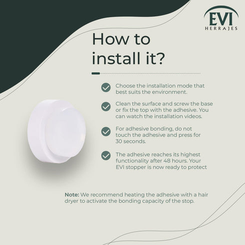 EVI Door Stop - White Stainless Steel Door Stop with Adhesive and Screw Fastening, Protective Rubber