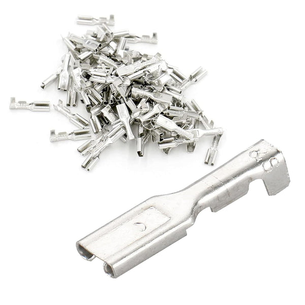 Baomain 0.11" Female Spade Crimp Terminal Wire Connector, Non Insulation, 2.8mm, Pack of 100