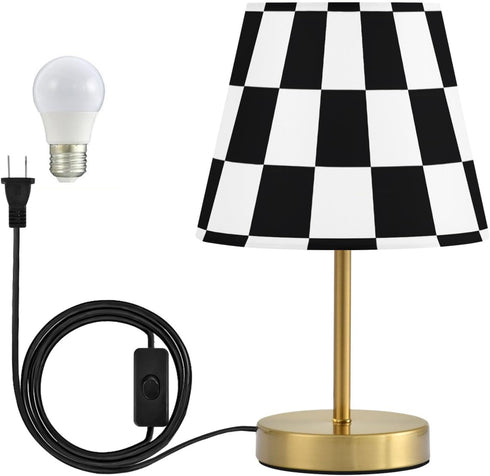 Dimmable ALAZA Table Lamp for Bedroom Nightstand Black White Checkered Chess Buffalo Plaid Bedside Lamp with USB Port