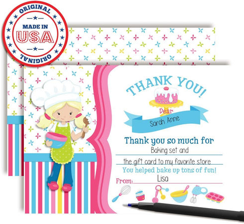 Bake Up Some Fun Thank You Notes for Girls, 10 Cooking and Baking-Themed Fill In The Blank Cards with Envelopes