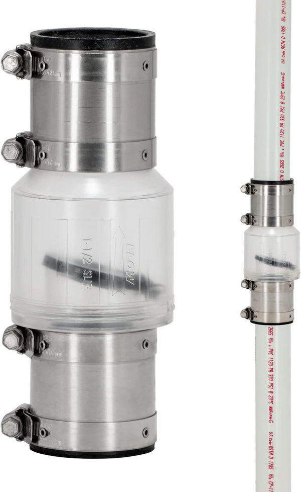 ProCheck Quiet Silent Sump Pump Check Valve - 1-1/2“ with Stainless Steel Vibration Resistant Couplings