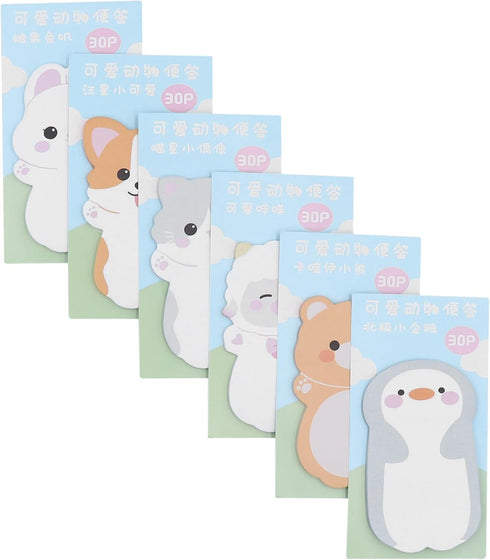 MINGSEECESS 6 Packs Cute Animal Cartoon Sticky Notes Self-Stick Memo Pad Sets for Pet Lovers Women Girls