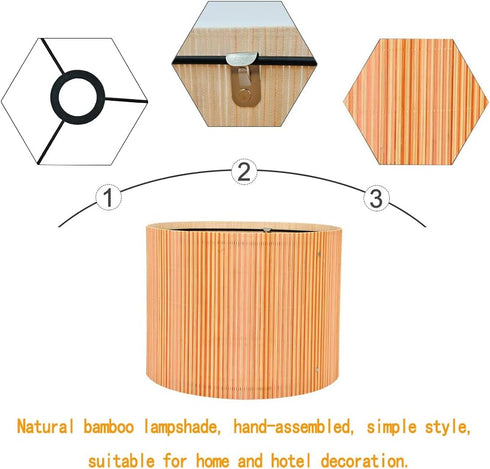 Generic 11.8x9 Inch Bamboo Lamp Shade with Colorful Lines, Modern Bohemian Translucent Barrel Style, Decorative Art