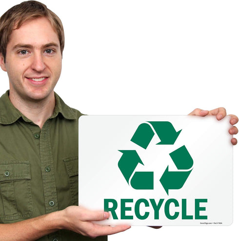 SmartSign U1-1028-ND Adhesive Vinyl Label, "Recycle" with Graphic, 10" high x 14" wide, Green on White