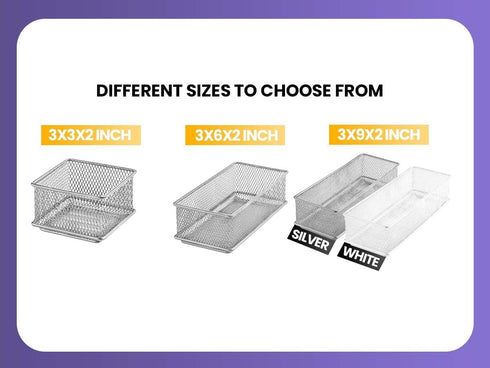 YBM HOME Silver Mesh Drawer Organizer Bins, School Supply Holder, Office Desktop Basket 1594s (1, 3x6x2 Inch)