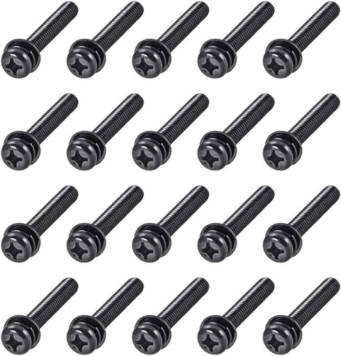 M6 x 40mm Carbon Steel Phillips Pan Head Machine Screws Bolts, uxcell, 20pcs with Spring Washer and Plain Washers