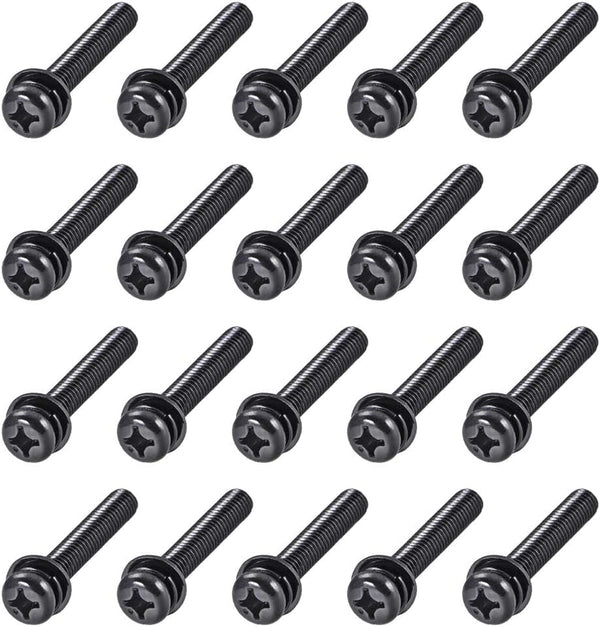 M6 x 40mm Carbon Steel Phillips Pan Head Machine Screws Bolts, uxcell, 20pcs with Spring Washer and Plain Washers