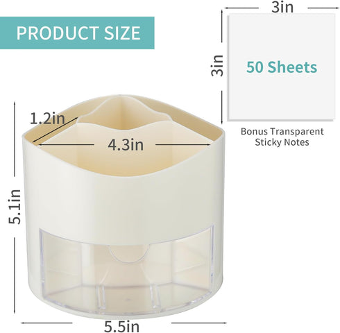 Desk Pen Pencil Holder with Drawer, 4 Slots 360-Degree Rotating Organizer, White Storage Caddy for Office School Home