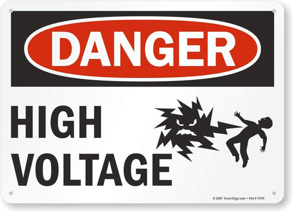 SmartSign Plastic Sign, "Danger: High Voltage", 10" x 14", Black/Red on White