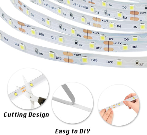 20ft Dimmable 24V 6500K 360 dalattin White LED Strip Lights, Super Bright Led Tape Light LEDs Lights for Bedrooms