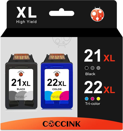 COCCINK 21XL 22XL Printer Ink Cartridge Replacement for HP Deskjet F335 F380 F4180 F2210 D1420 D1520 D1530 D1560 (1