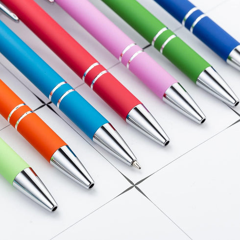 PASISIBICK 12 Pieces Rainbow Rubberized Ballpoint Pen with Stylus Tip, Premium Metal Pen (Pack of 12)