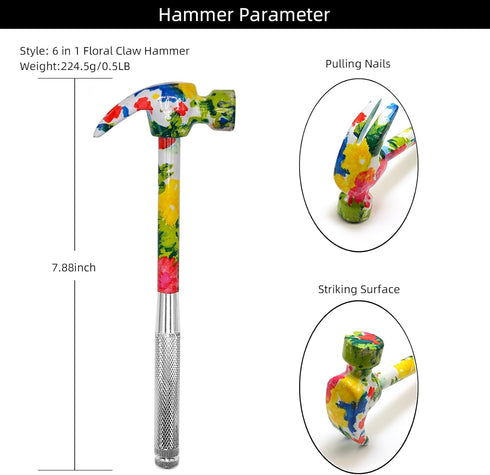 YOUMI 6 in 1 Floral hammer with screwdriver tool package, anti-corrosion and anti-rust hammer,including Phillips and flat screwdriver,the best gift for Christmas, Birthday, Valentine's Day (pink) by YOUMI