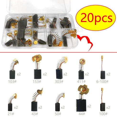 20Pcs Carbon Motor Brushes, Electric Motor Carbon Brushes 10 Different Sizes, Power Tool Replacement Parts,Electric Motor Carbon Brushes Replacement for Different Types of Carbon Brush Motors (20)