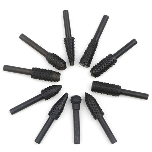 10pcs Rotary Rasp Set, 6.3mm(1/4 Inch) Shank, Woodworking Twist Drill Bits, Electrical Tools, Grinding Head