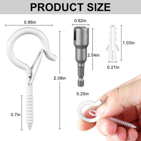 FSAH 50 1 Pcs Screw-in Hooks for Outdoor String Lights, Q Hangers Hooks for Outside, Swivel Hanging Basket Patio Hooks