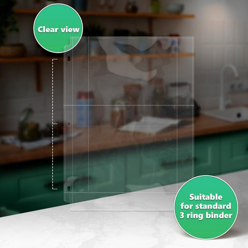 Full Size 4x6 Recipe Card Protectors: Pack of 25 Top-Loading Crystal Clear Sleeves for 3 Ring Binder