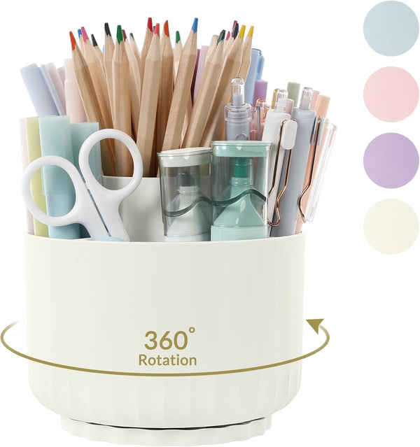 SKYDUE 360 Degree Rotating Desk Organizer, Dual-Purpose Pencil Pen Holder with 5 Slots for Office, School, Home Decor