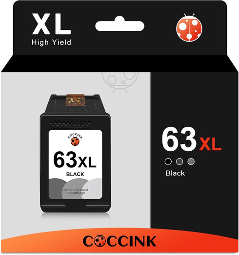COCCINK 63XL Black Ink Cartridge for HP Envy 4520 4512 Deskjet 3630 3631 3632 3633 3640 Officejet 3830 4650 4652 5200