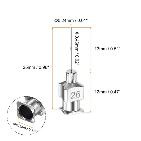 10pcs 26Gauge Stainless Steel Dispensing Needles, 1/2" All Metal Glue Needle Tube Blunt Tips Luer Lock for Thick Liquids, Ink, Glue, Lab Use