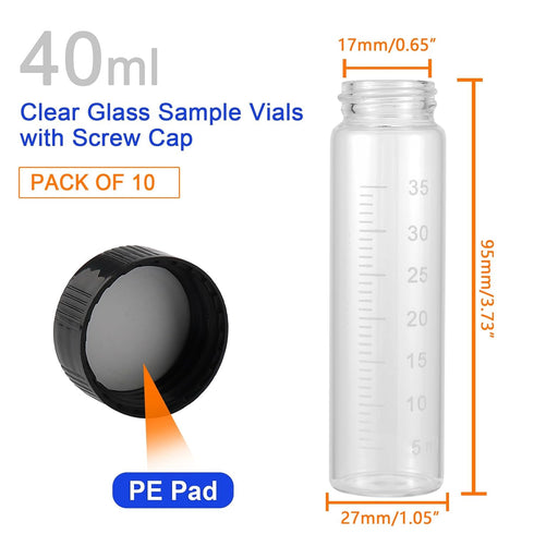 Kesell 10 Pack Clear Glass Sample Bottles 40ml Vial Empty Reusable Liquid Vials with Plastic Screw Cap & 5 Funnels