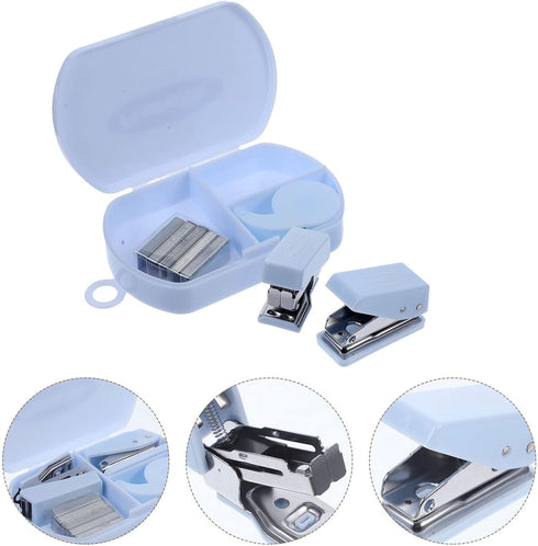 STOBOK Mini Hand Tool Box Set, Tiny Stapler, Heavy-Duty Staplers, Tape Dispenser, Hole Puncher for Student Stationery