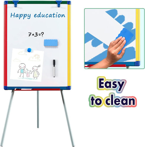 Magnetic Easel for Kids, Height Adjustable Dry-Erase Board and Whiteboard, Perfect for Art Activities, 24-39" Flipchart