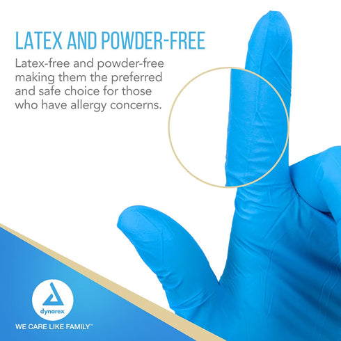 Dynarex Safe-Touch Disposable Nitrile Exam Gloves, Powder-Free, Blue, Small, 1 Box of 100