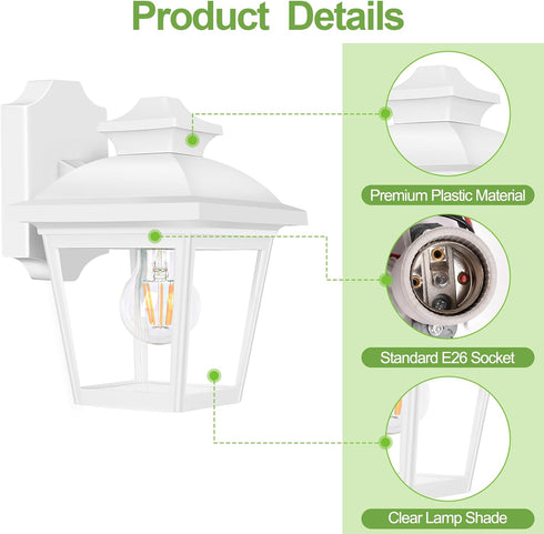 FDS746E26W (Bulb FUDESY Outdoor Wall Lantern, Exterior Waterproof Porch Light, Plastic Material Wall Sconce Light