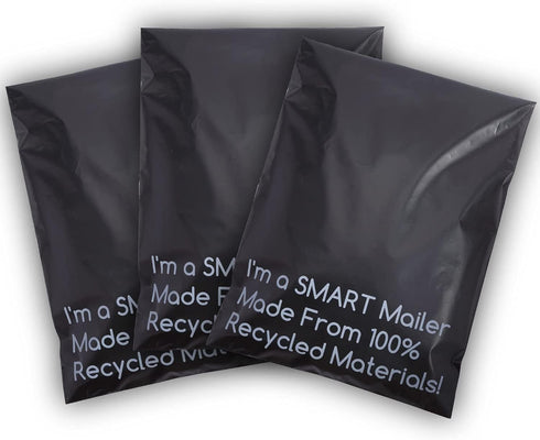 SMART 12x15.5 Recycled Poly Mailers, 100 Pack of Black Eco-Friendly Mailing Bags, Recyclable & Sustainable Supplies