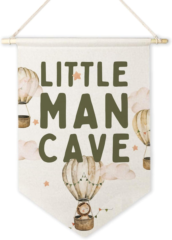 ArtisaEura Little Man Cave Wall Canvas Banners, Hot Air Balloon Nursery Decor, Baby