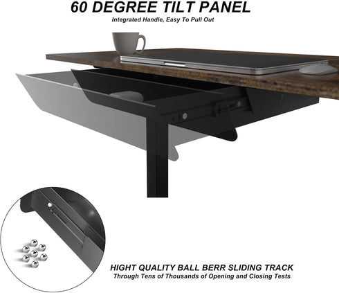 Under Desk Mounted Sliding Drawer with 60 Degree Tilt Panel, 15'' Long & 9'' Deep Storage Organizer for Sit Stand