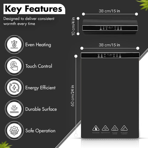 VIVOA (15"x24") 5 Settings Portable Silicone Food Warming Mat with Temp | Includes Storage Bag & Heat-Resistant Gloves