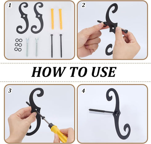 6 Set 16 5.5cm/6.3 2.2inch FREEBLOSS S Style Shutter Dogs Hardware Decorative Shutter Dog Holders Clips Black Exterior